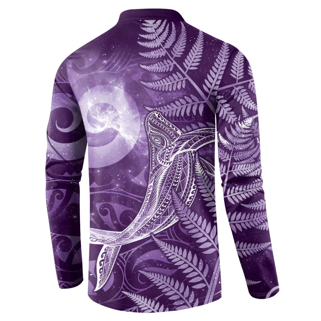 New Zealand Matariki Button Sweatshirt Maori Koru With Humpback Whale Purple