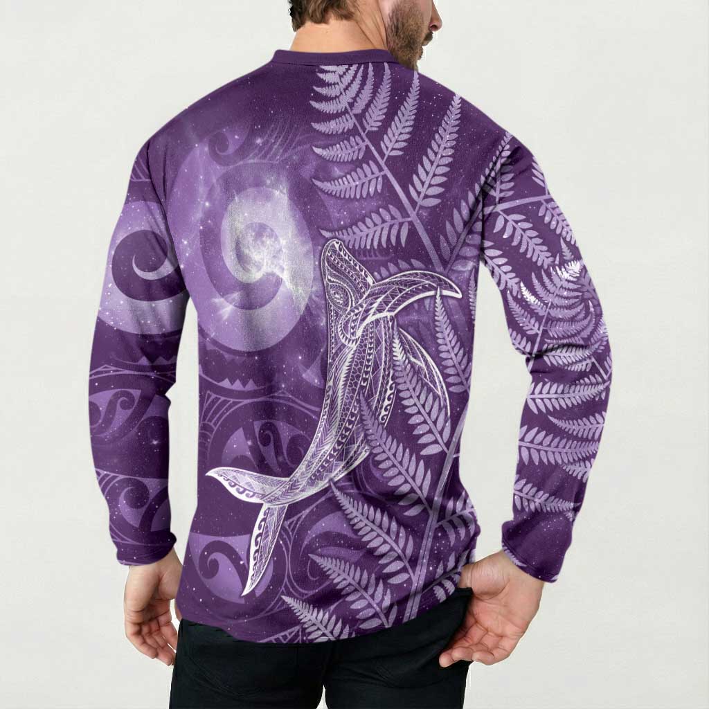 New Zealand Matariki Button Sweatshirt Maori Koru With Humpback Whale Purple