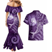New Zealand Matariki Couples Matching Mermaid Dress and Hawaiian Shirt Maori Koru With Humpback Whale Purple LT05 - Polynesian Pride