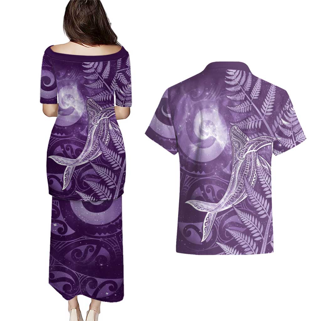 New Zealand Matariki Couples Matching Puletasi and Hawaiian Shirt Maori Koru With Humpback Whale Purple LT05 - Polynesian Pride