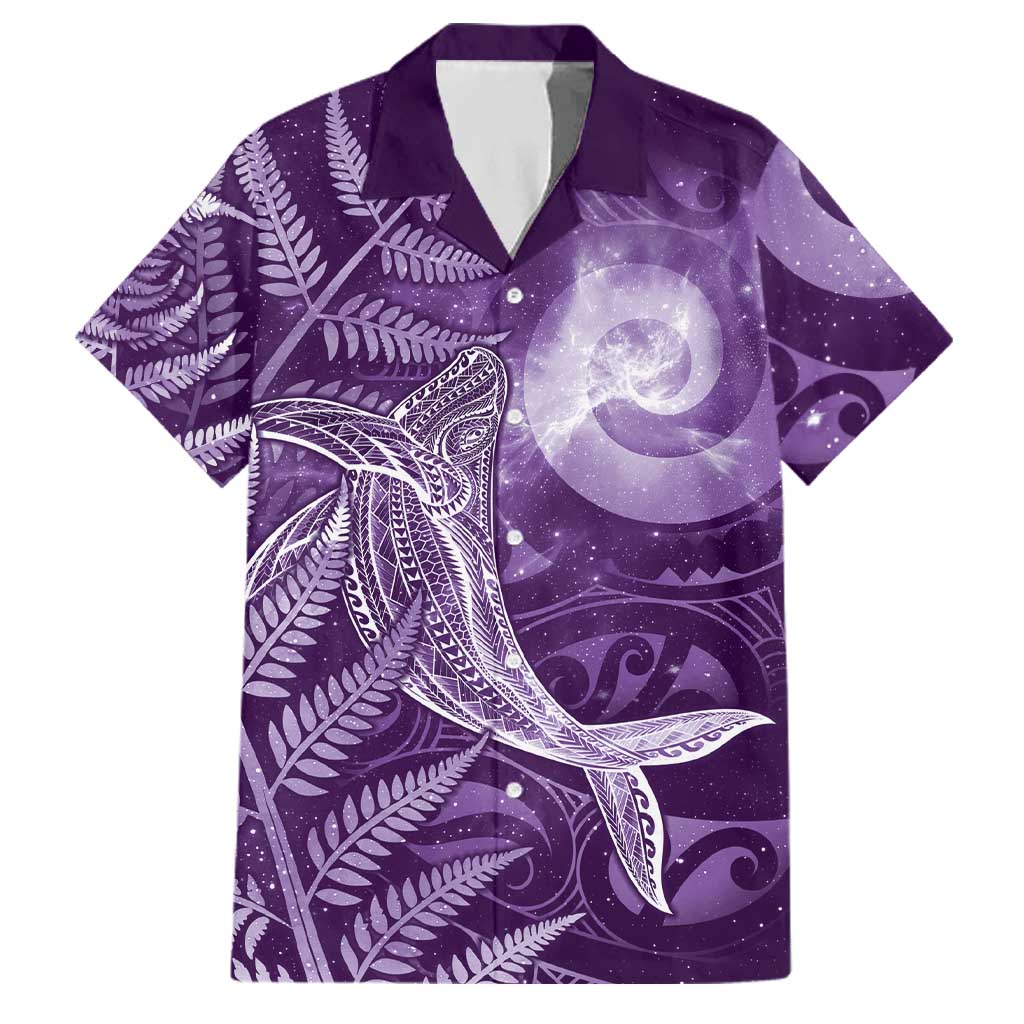 New Zealand Matariki Family Matching Mermaid Dress and Hawaiian Shirt Maori Koru With Humpback Whale Purple LT05 Dad's Shirt - Short Sleeve Purple - Polynesian Pride