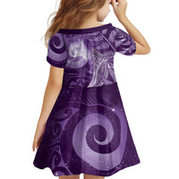 New Zealand Matariki Family Matching Off The Shoulder Long Sleeve Dress and Hawaiian Shirt Maori Koru With Humpback Whale Purple LT05 - Polynesian Pride
