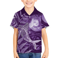 New Zealand Matariki Family Matching Off The Shoulder Long Sleeve Dress and Hawaiian Shirt Maori Koru With Humpback Whale Purple LT05 Son's Shirt Purple - Polynesian Pride