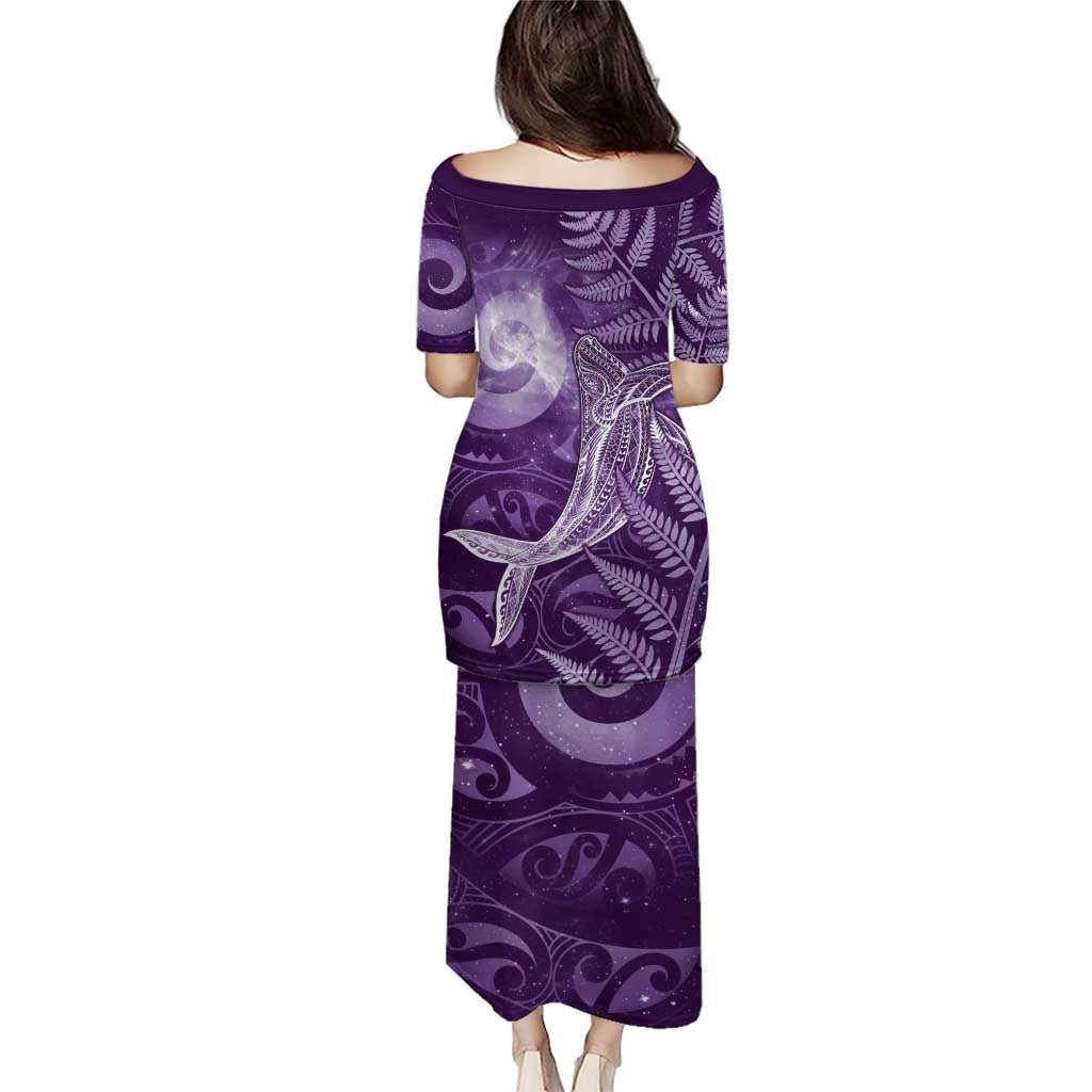 New Zealand Matariki Family Matching Puletasi and Hawaiian Shirt Maori Koru With Humpback Whale Purple LT05 - Polynesian Pride