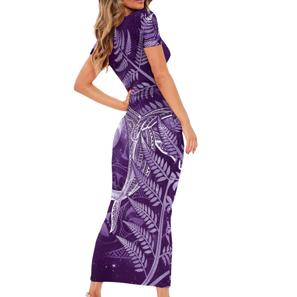 New Zealand Matariki Family Matching Short Sleeve Bodycon Dress and Hawaiian Shirt Maori Koru With Humpback Whale Purple LT05 - Polynesian Pride