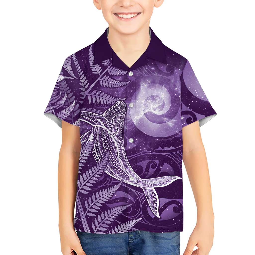 New Zealand Matariki Family Matching Short Sleeve Bodycon Dress and Hawaiian Shirt Maori Koru With Humpback Whale Purple LT05 Son's Shirt Purple - Polynesian Pride