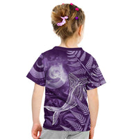 New Zealand Matariki Kid T Shirt Maori Koru With Humpback Whale Purple