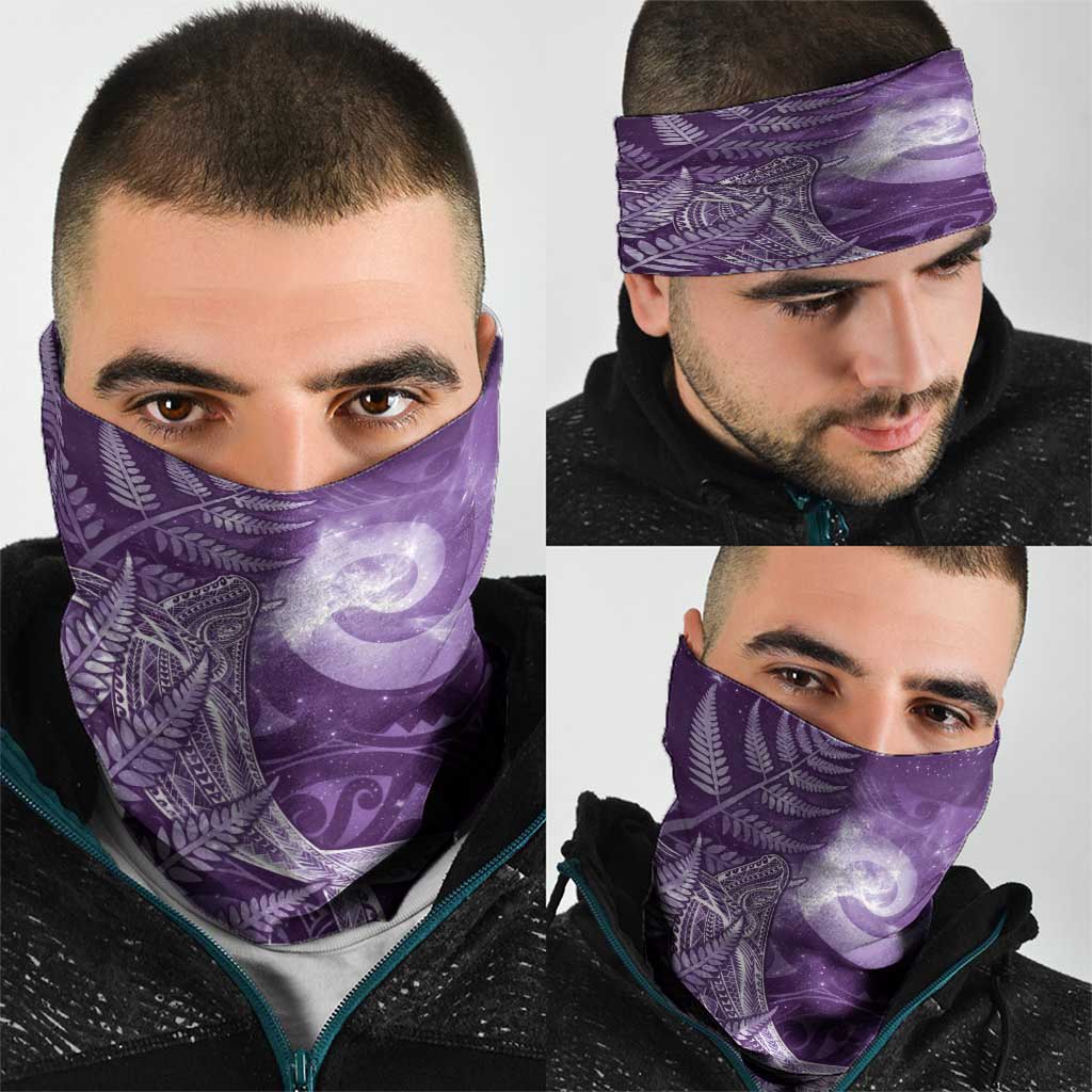 New Zealand Matariki Neck Gaiter Maori Koru With Humpback Whale Purple