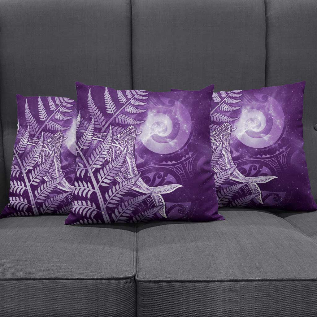 New Zealand Matariki Pillow Cover Maori Koru With Humpback Whale Purple