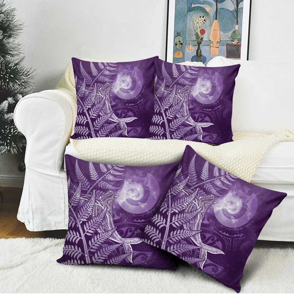 New Zealand Matariki Pillow Cover Maori Koru With Humpback Whale Purple