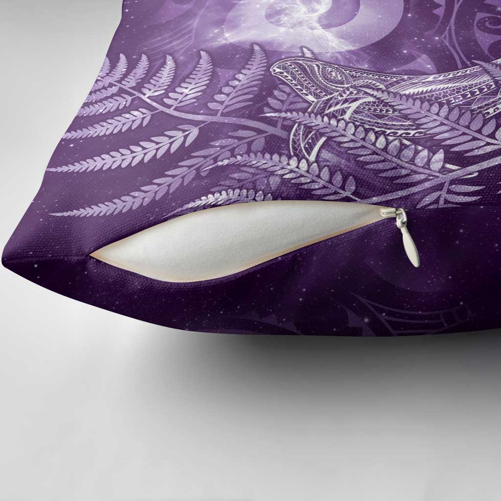 New Zealand Matariki Pillow Cover Maori Koru With Humpback Whale Purple
