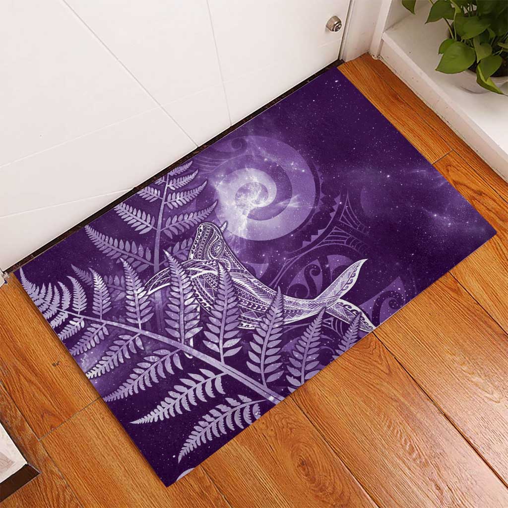 New Zealand Matariki Rubber Doormat Maori Koru With Humpback Whale Purple