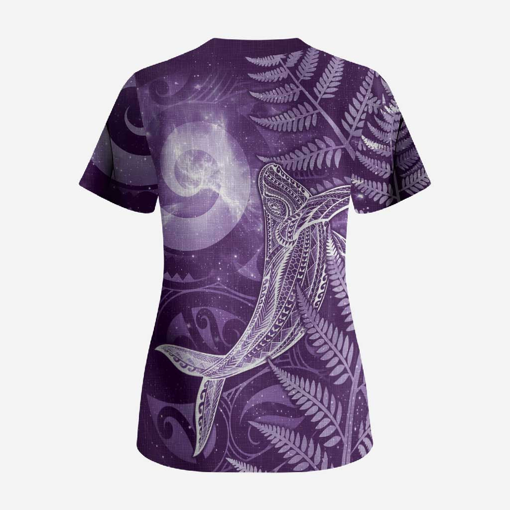 New Zealand Matariki Scrub Top Maori Koru With Humpback Whale Purple