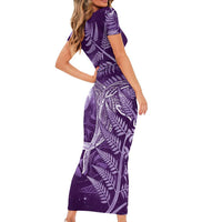 New Zealand Matariki Short Sleeve Bodycon Dress Maori Koru With Humpback Whale Purple