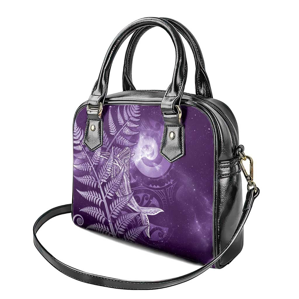 New Zealand Matariki Shoulder Handbag Maori Koru With Humpback Whale Purple