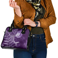 New Zealand Matariki Shoulder Handbag Maori Koru With Humpback Whale Purple