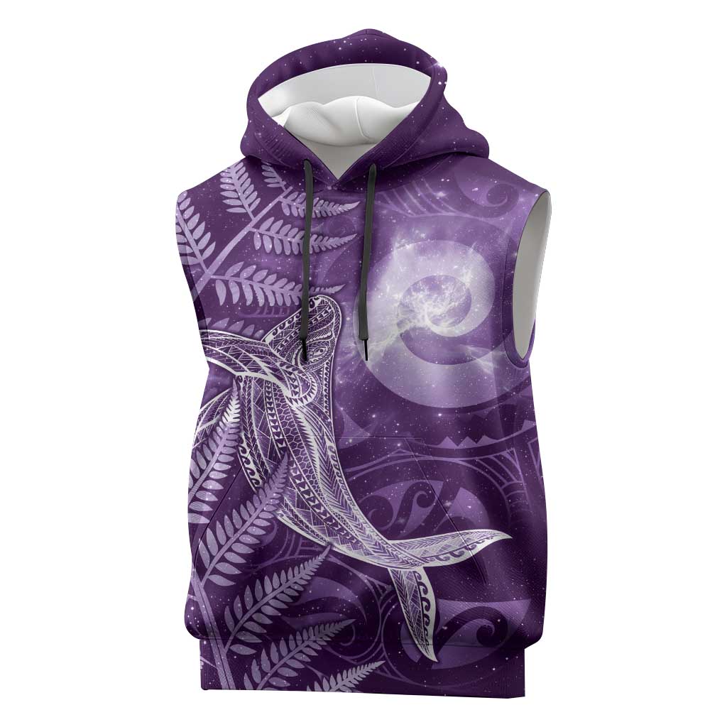 New Zealand Matariki Sleeveless Hoodie Maori Koru With Humpback Whale Purple