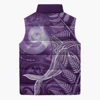 New Zealand Matariki Sleeveless Puffer Jacket Maori Koru With Humpback Whale Purple