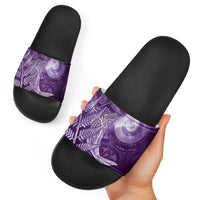 New Zealand Matariki Slide Sandals Maori Koru With Humpback Whale Purple