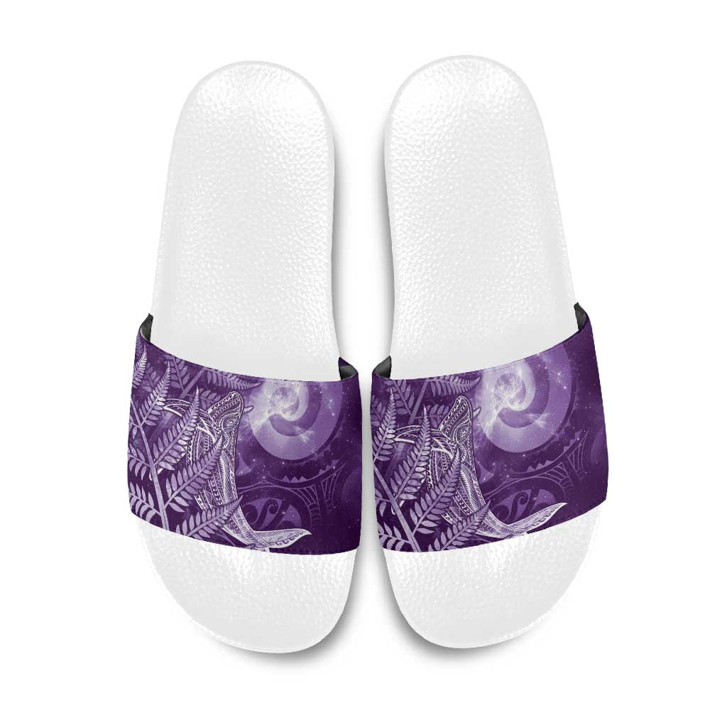 New Zealand Matariki Slide Sandals Maori Koru With Humpback Whale Purple