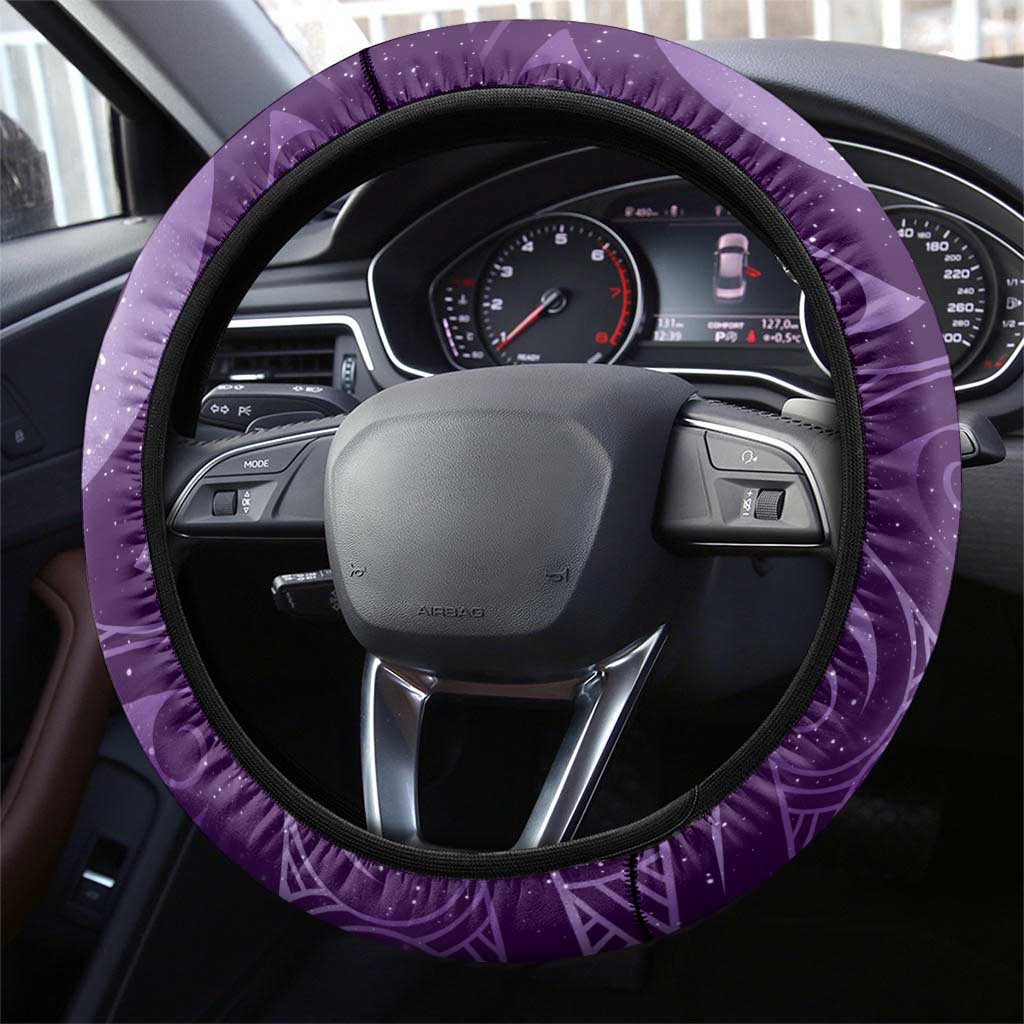 New Zealand Matariki Steering Wheel Cover Maori Koru With Humpback Whale Purple