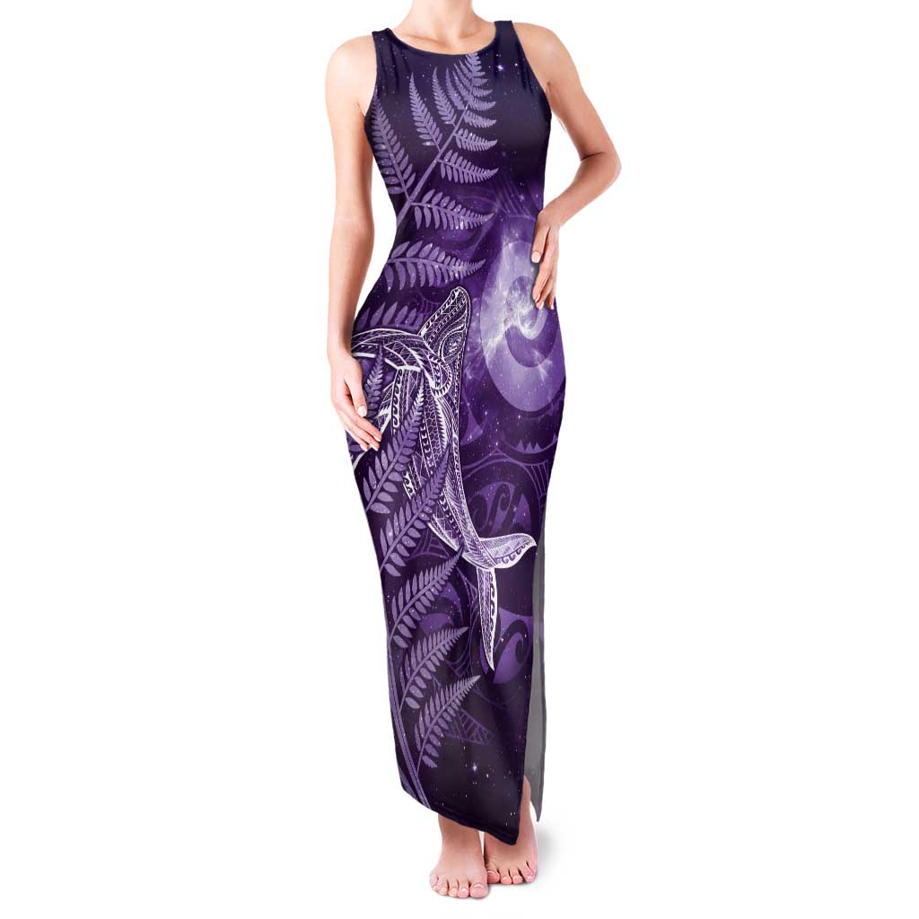 New Zealand Matariki Tank Maxi Dress Maori Koru With Humpback Whale Purple