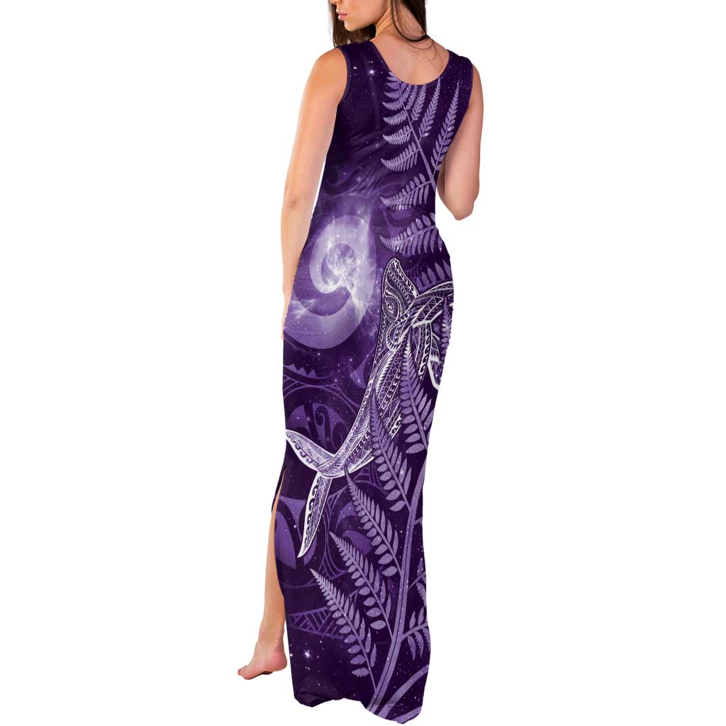 New Zealand Matariki Tank Maxi Dress Maori Koru With Humpback Whale Purple