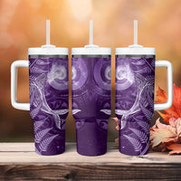 New Zealand Matariki Tumbler With Handle Maori Koru With Humpback Whale Purple
