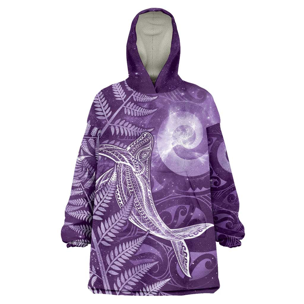 New Zealand Matariki Wearable Blanket Hoodie Maori Koru With Humpback Whale Purple