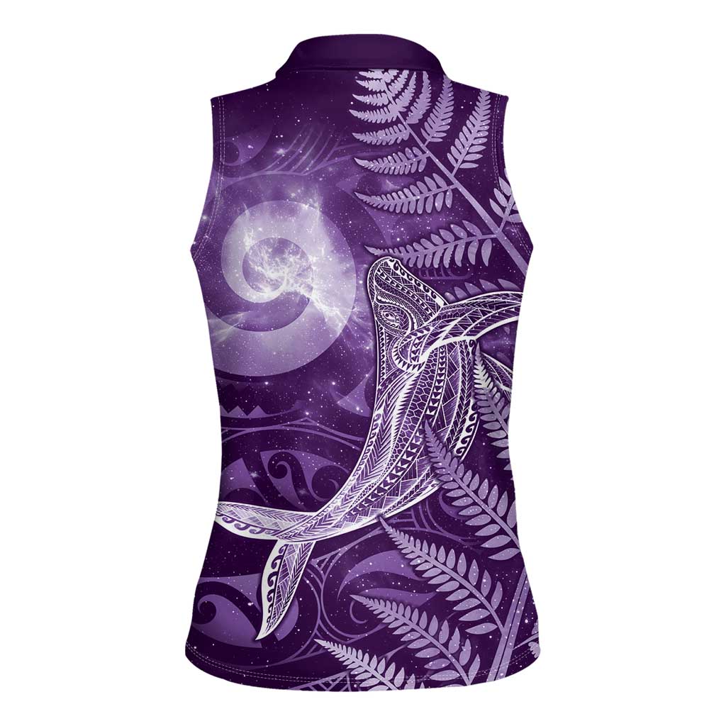 New Zealand Matariki Women Sleeveless Polo Shirt Maori Koru With Humpback Whale Purple LT05 - Polynesian Pride