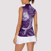 New Zealand Matariki Women Sleeveless Polo Shirt Maori Koru With Humpback Whale Purple LT05 - Polynesian Pride