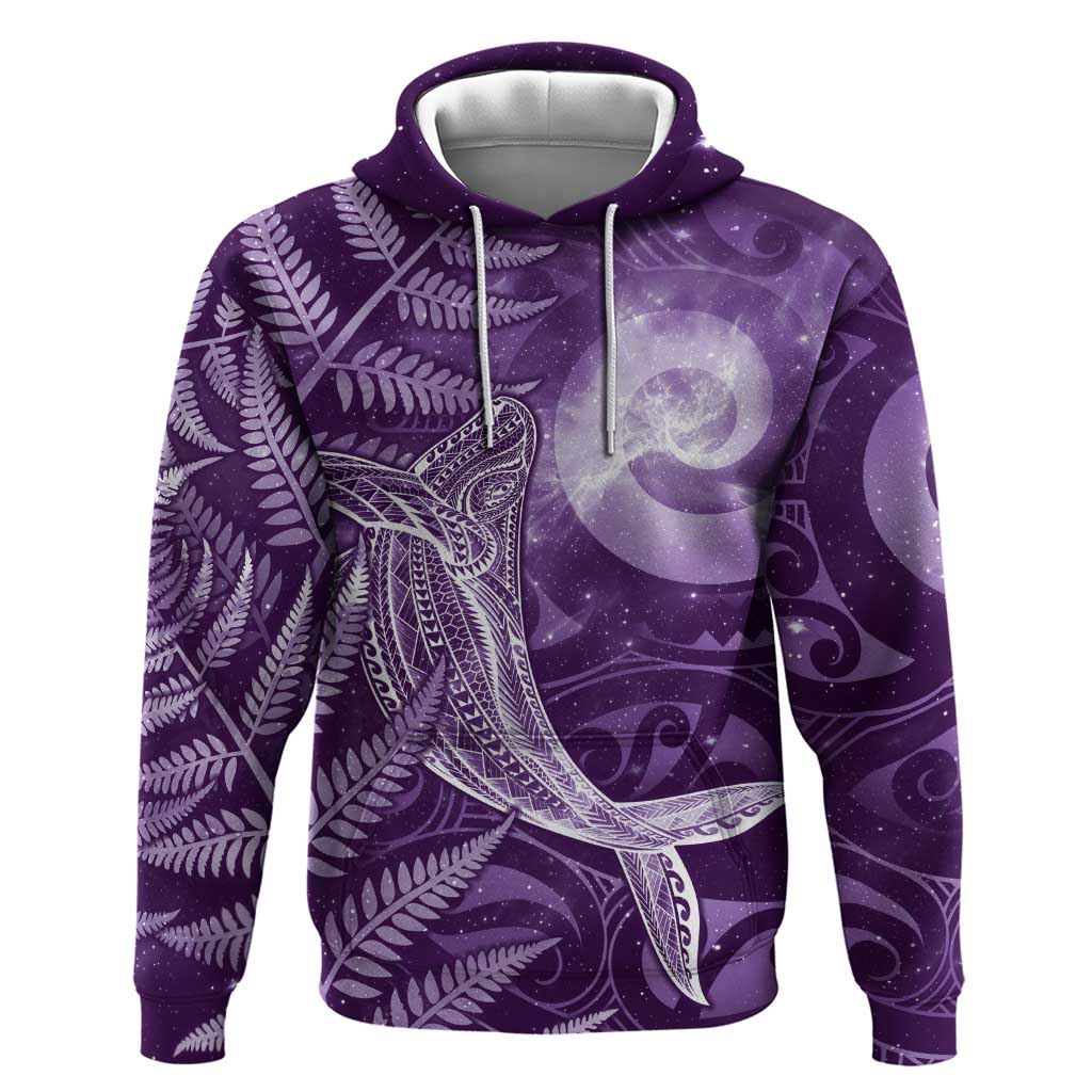 New Zealand Matariki Zip Hoodie Maori Koru With Humpback Whale Purple