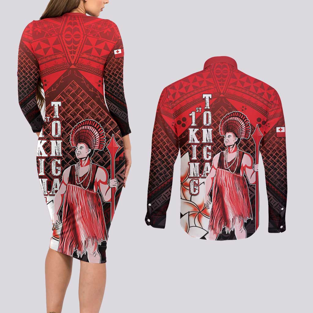 The First King Of Tonga Couples Matching Long Sleeve Bodycon Dress and Long Sleeve Button Shirt Tongan Pride