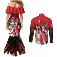 The First King Of Tonga Couples Matching Mermaid Dress and Long Sleeve Button Shirt Tongan Pride