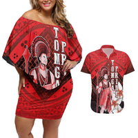 The First King Of Tonga Couples Matching Off Shoulder Short Dress and Hawaiian Shirt Tongan Pride