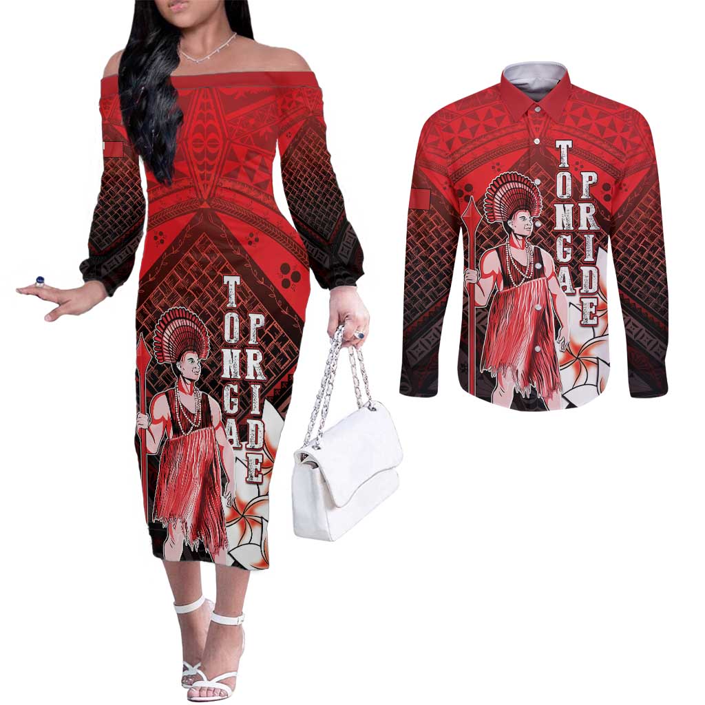 The First King Of Tonga Couples Matching Off The Shoulder Long Sleeve Dress and Long Sleeve Button Shirt Tongan Pride