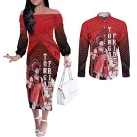 The First King Of Tonga Couples Matching Off The Shoulder Long Sleeve Dress and Long Sleeve Button Shirt Tongan Pride