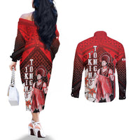 The First King Of Tonga Couples Matching Off The Shoulder Long Sleeve Dress and Long Sleeve Button Shirt Tongan Pride