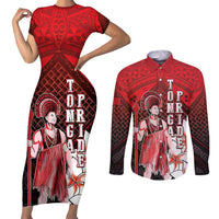 The First King Of Tonga Couples Matching Short Sleeve Bodycon Dress and Long Sleeve Button Shirt Tongan Pride