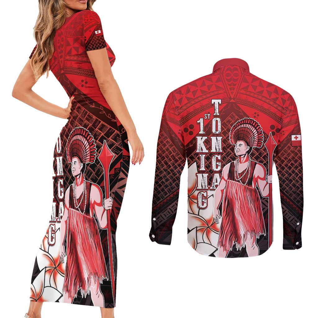 The First King Of Tonga Couples Matching Short Sleeve Bodycon Dress and Long Sleeve Button Shirt Tongan Pride