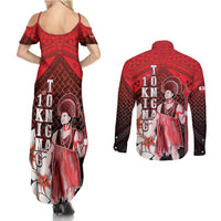 The First King Of Tonga Couples Matching Summer Maxi Dress and Long Sleeve Button Shirt Tongan Pride