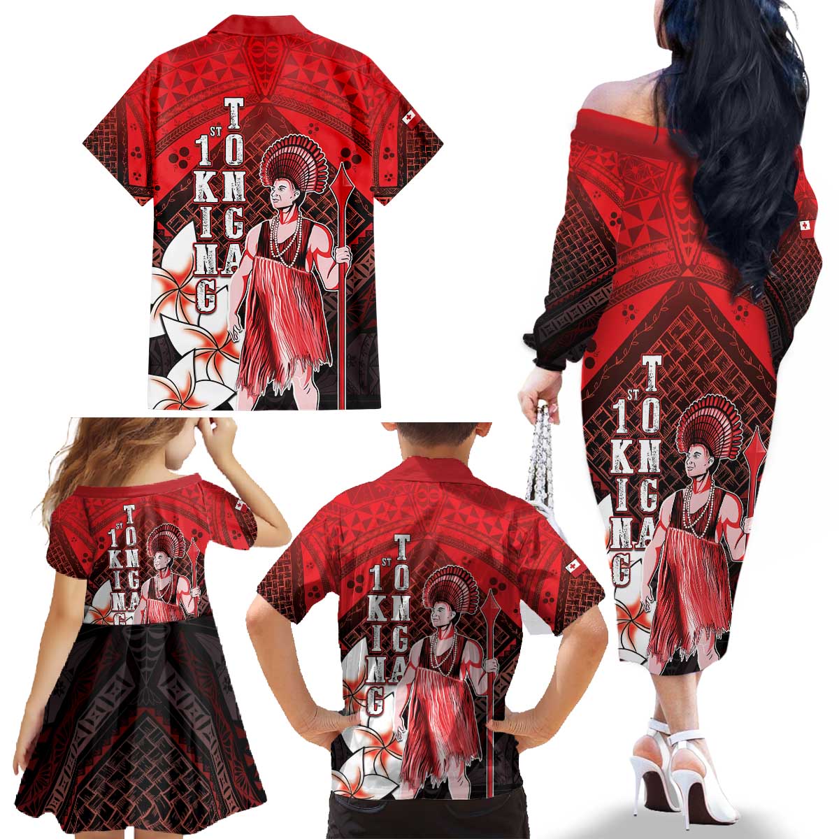 The First King Of Tonga Family Matching Off The Shoulder Long Sleeve Dress and Hawaiian Shirt Tongan Pride