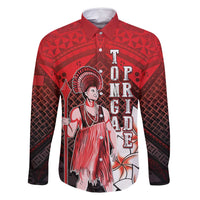 The First King Of Tonga Family Matching Off Shoulder Maxi Dress and Hawaiian Shirt Tongan Pride LT05 Dad's Shirt - Long Sleeve Red - Polynesian Pride