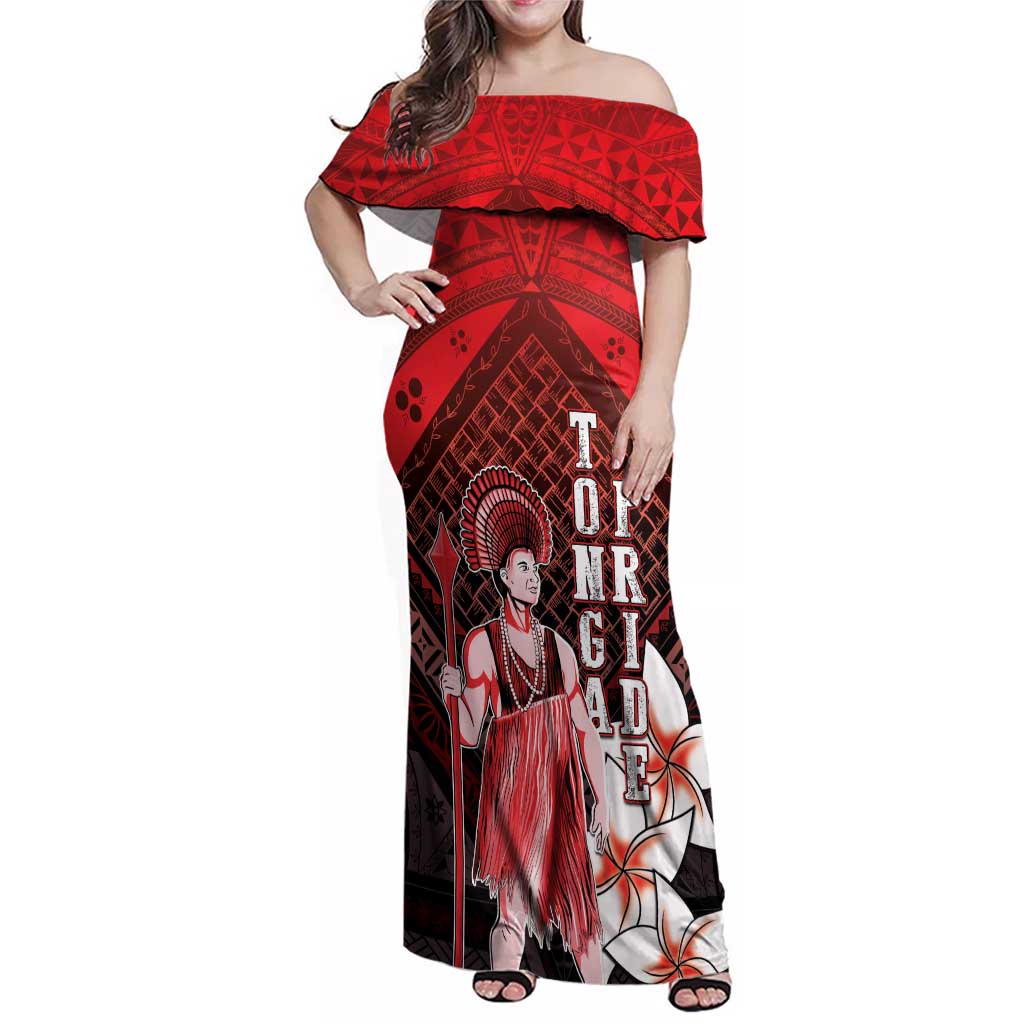 The First King Of Tonga Family Matching Off Shoulder Maxi Dress and Hawaiian Shirt Tongan Pride LT05 Mom's Dress Red - Polynesian Pride