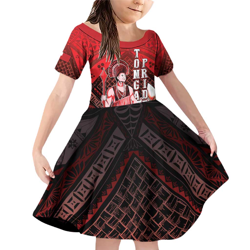 The First King Of Tonga Family Matching Off Shoulder Short Dress and Hawaiian Shirt Tongan Pride LT05 Daughter's Dress Red - Polynesian Pride