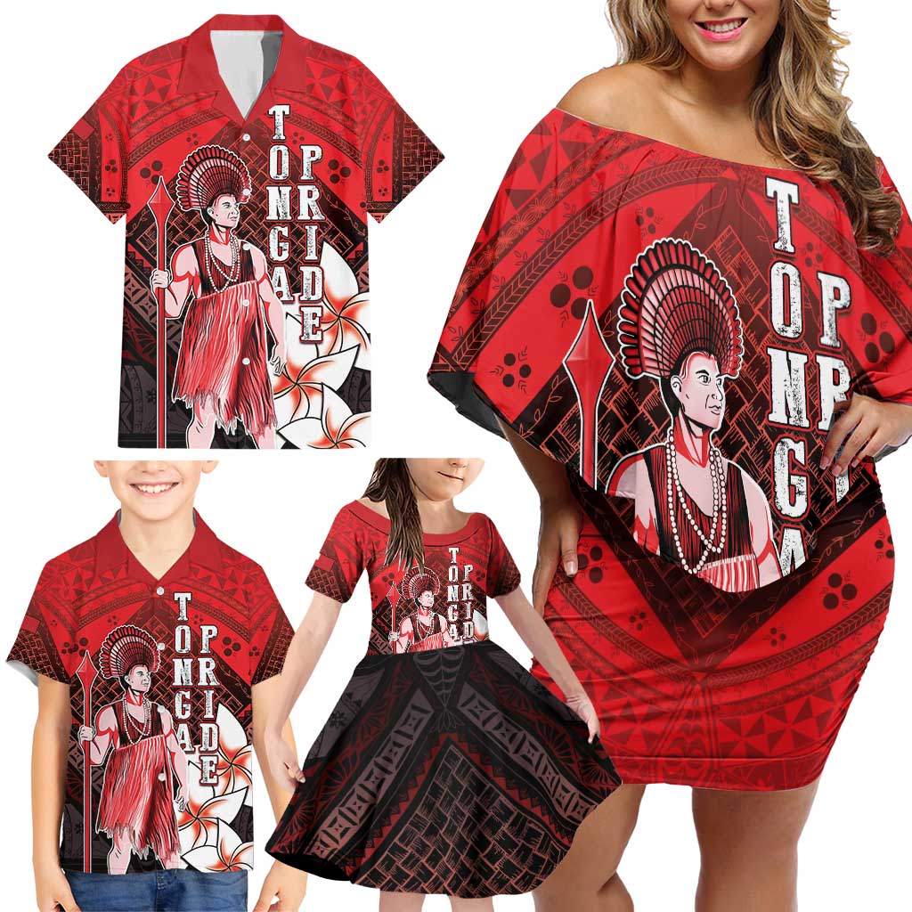 The First King Of Tonga Family Matching Off Shoulder Short Dress and Hawaiian Shirt Tongan Pride LT05 - Polynesian Pride