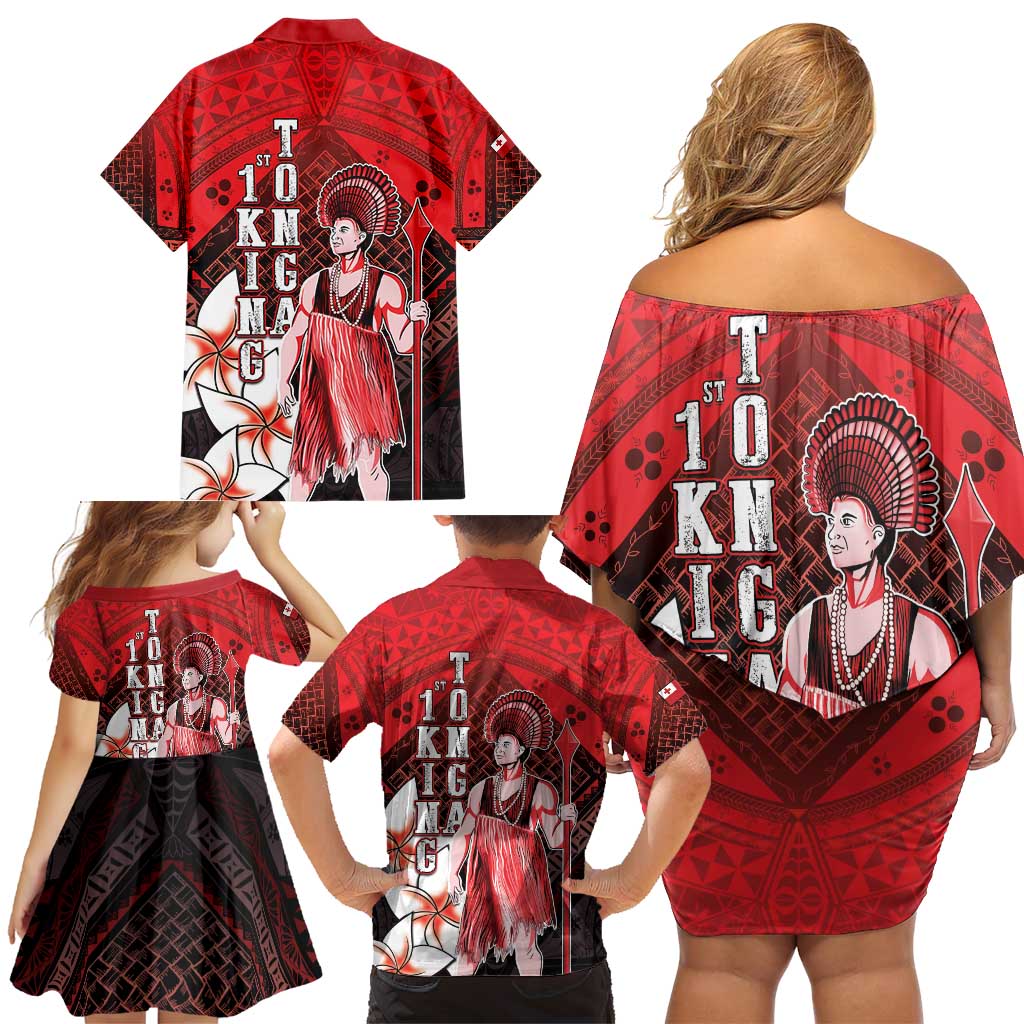 The First King Of Tonga Family Matching Off Shoulder Short Dress and Hawaiian Shirt Tongan Pride LT05 - Polynesian Pride