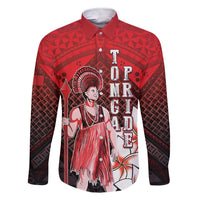 The First King Of Tonga Family Matching Short Sleeve Bodycon Dress and Hawaiian Shirt Tongan Pride LT05 Dad's Shirt - Long Sleeve Red - Polynesian Pride