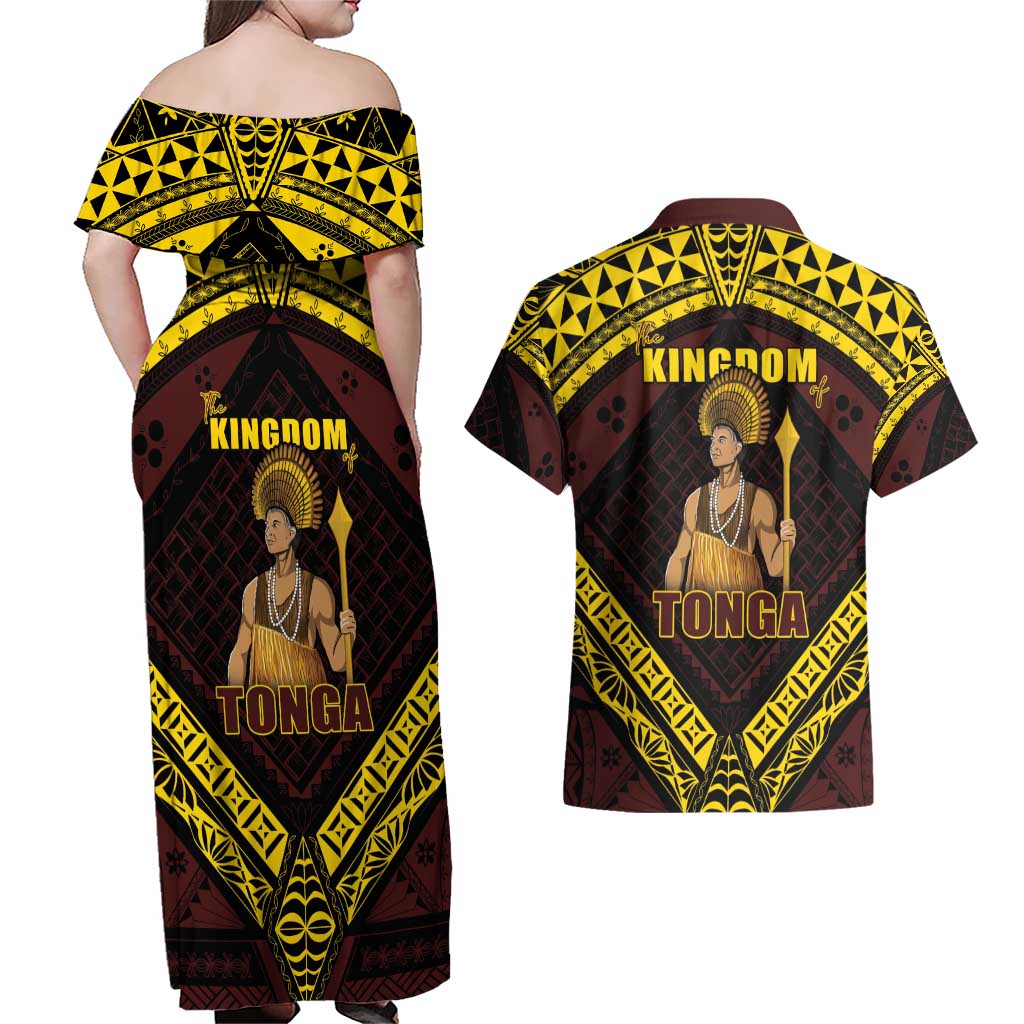 Tonga First King Couples Matching Off Shoulder Maxi Dress and Hawaiian Shirt Ahoeitu Know Your Roots