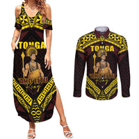 Tonga First King Couples Matching Summer Maxi Dress and Long Sleeve Button Shirt Ahoeitu Know Your Roots